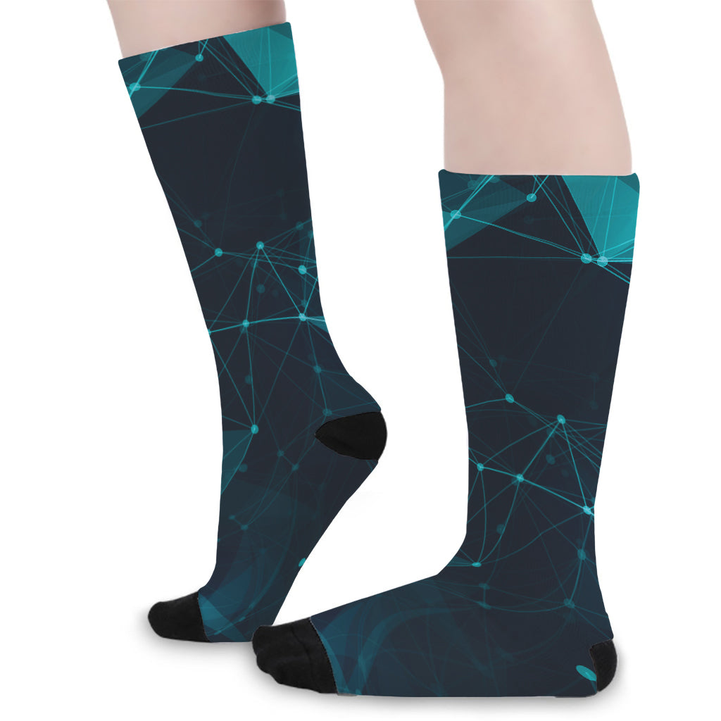 Teal Polygonal Dot Geometric Print Long Socks