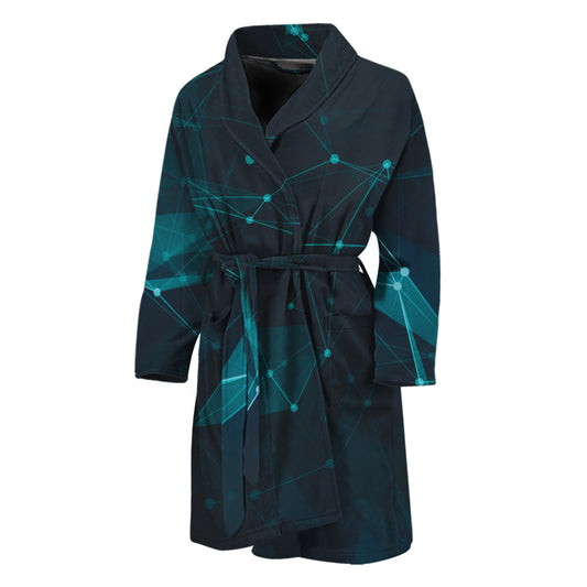 Teal Polygonal Dot Geometric Print Men's Bathrobe