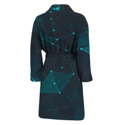 Teal Polygonal Dot Geometric Print Men's Bathrobe