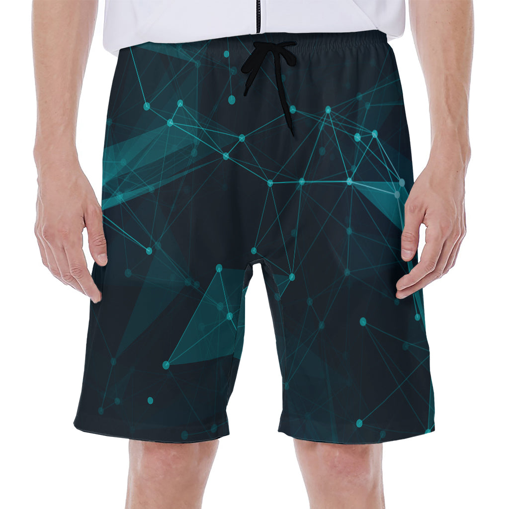 Teal Polygonal Dot Geometric Print Men's Beach Shorts