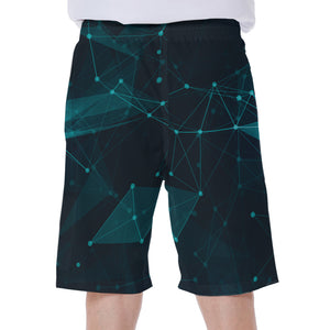 Teal Polygonal Dot Geometric Print Men's Beach Shorts