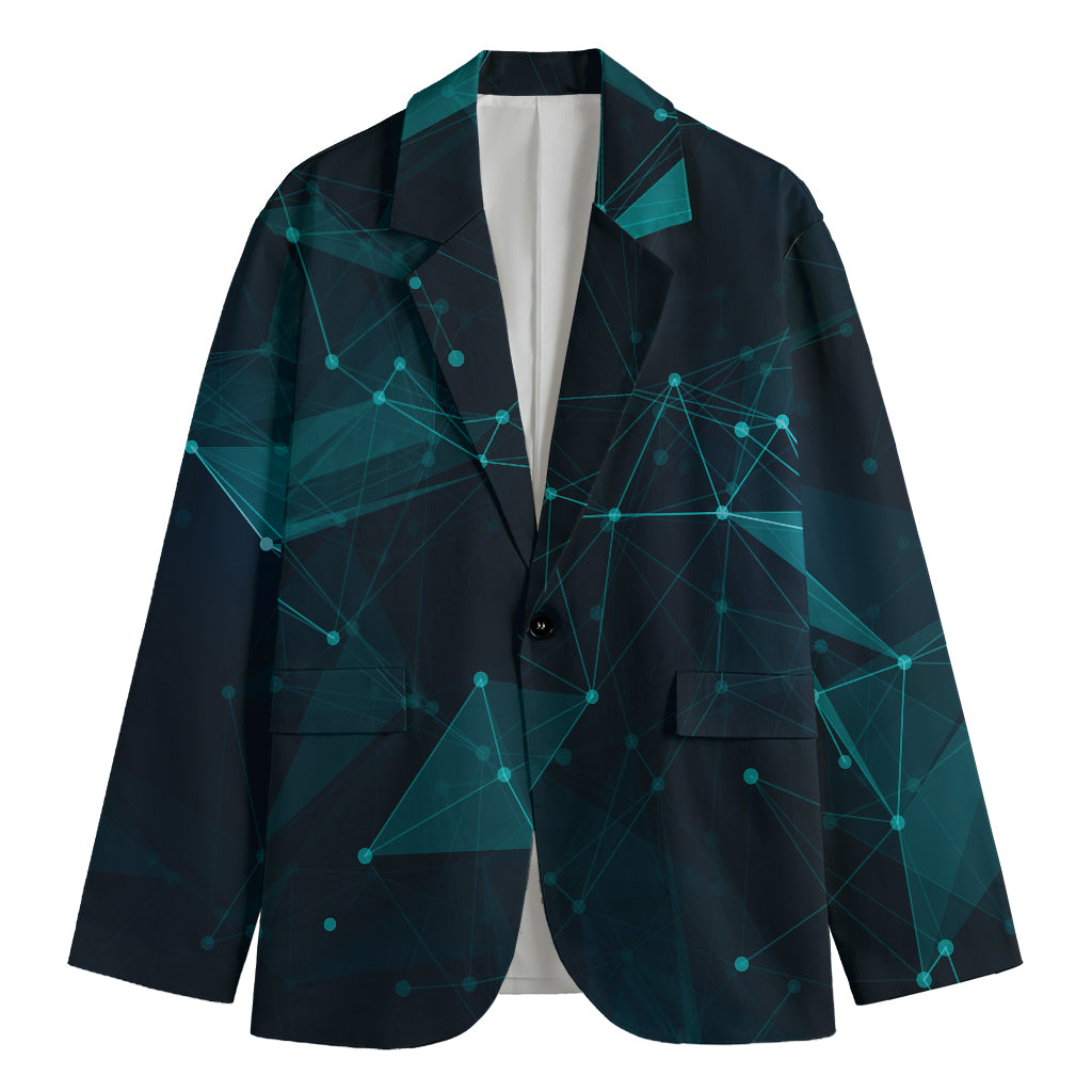 Teal Polygonal Dot Geometric Print Men's Blazer