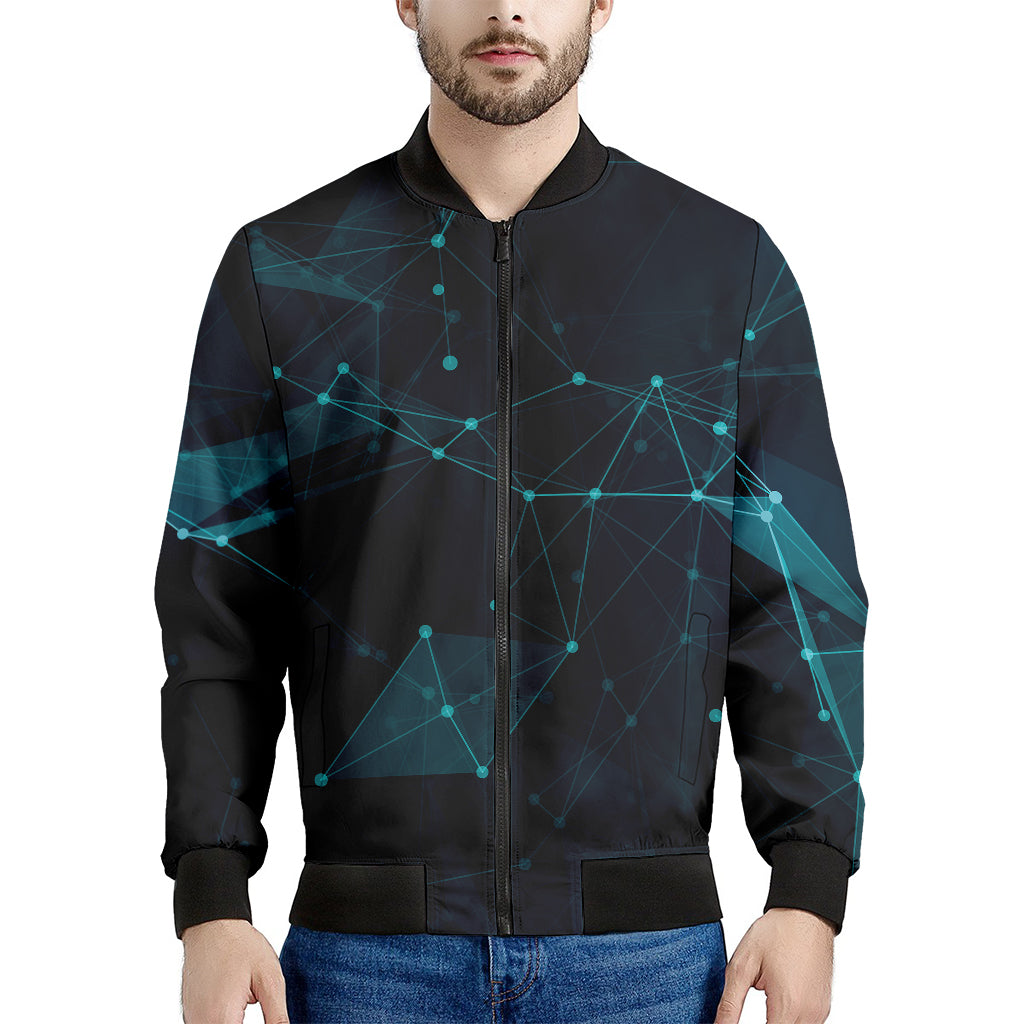Teal Polygonal Dot Geometric Print Men's Bomber Jacket