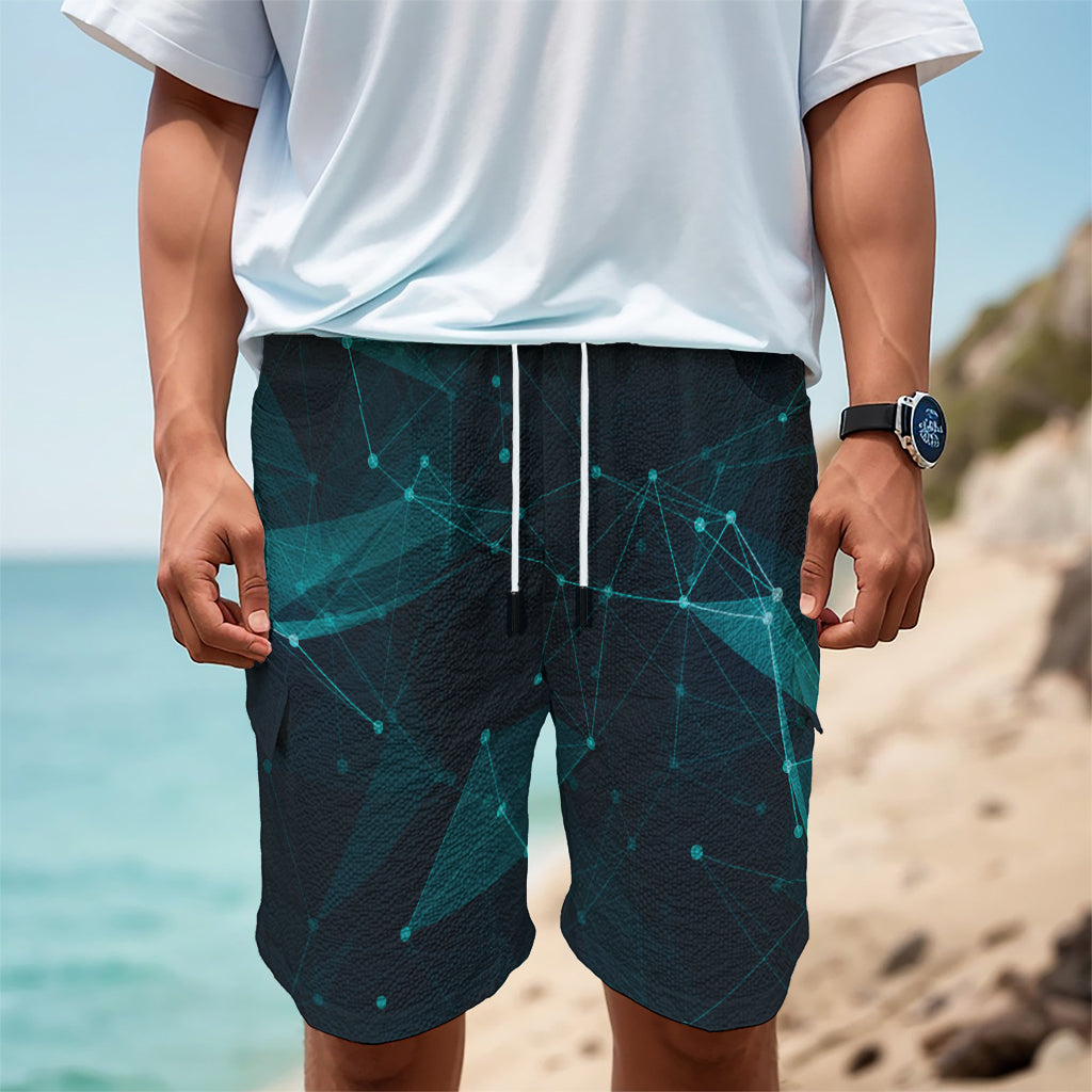 Teal Polygonal Dot Geometric Print Men's Cargo Shorts