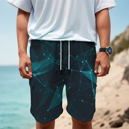 Teal Polygonal Dot Geometric Print Men's Cargo Shorts