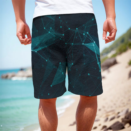 Teal Polygonal Dot Geometric Print Men's Cargo Shorts