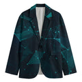 Teal Polygonal Dot Geometric Print Men's Cotton Blazer