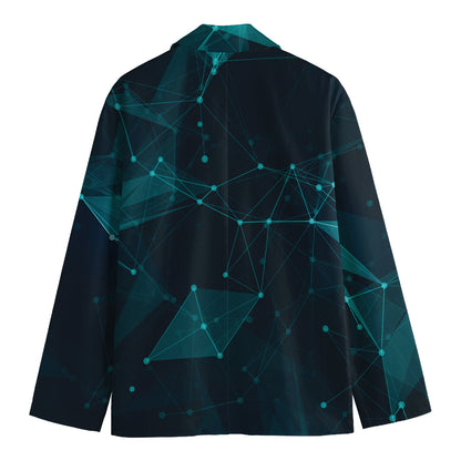 Teal Polygonal Dot Geometric Print Men's Cotton Blazer
