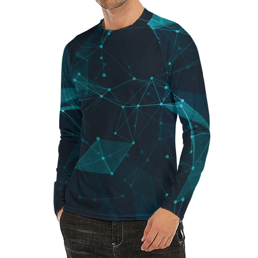Teal Polygonal Dot Geometric Print Men's Long Sleeve Rash Guard