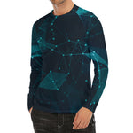 Teal Polygonal Dot Geometric Print Men's Long Sleeve Rash Guard