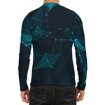 Teal Polygonal Dot Geometric Print Men's Long Sleeve Rash Guard