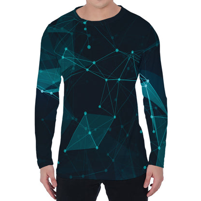 Teal Polygonal Dot Geometric Print Men's Long Sleeve T-Shirt