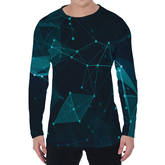 Teal Polygonal Dot Geometric Print Men's Long Sleeve T-Shirt