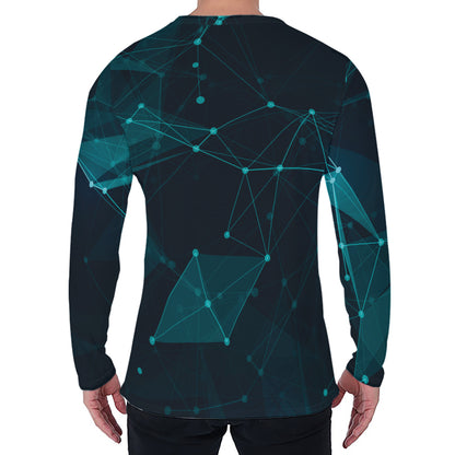 Teal Polygonal Dot Geometric Print Men's Long Sleeve T-Shirt