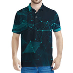 Teal Polygonal Dot Geometric Print Men's Polo Shirt