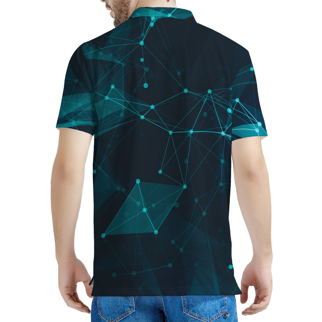 Teal Polygonal Dot Geometric Print Men's Polo Shirt