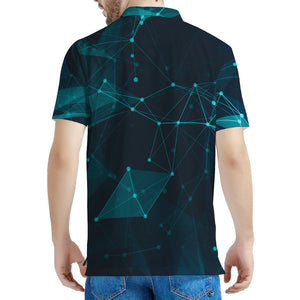 Teal Polygonal Dot Geometric Print Men's Polo Shirt