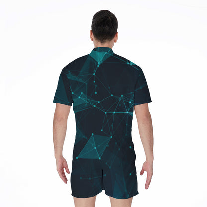 Teal Polygonal Dot Geometric Print Men's Rompers