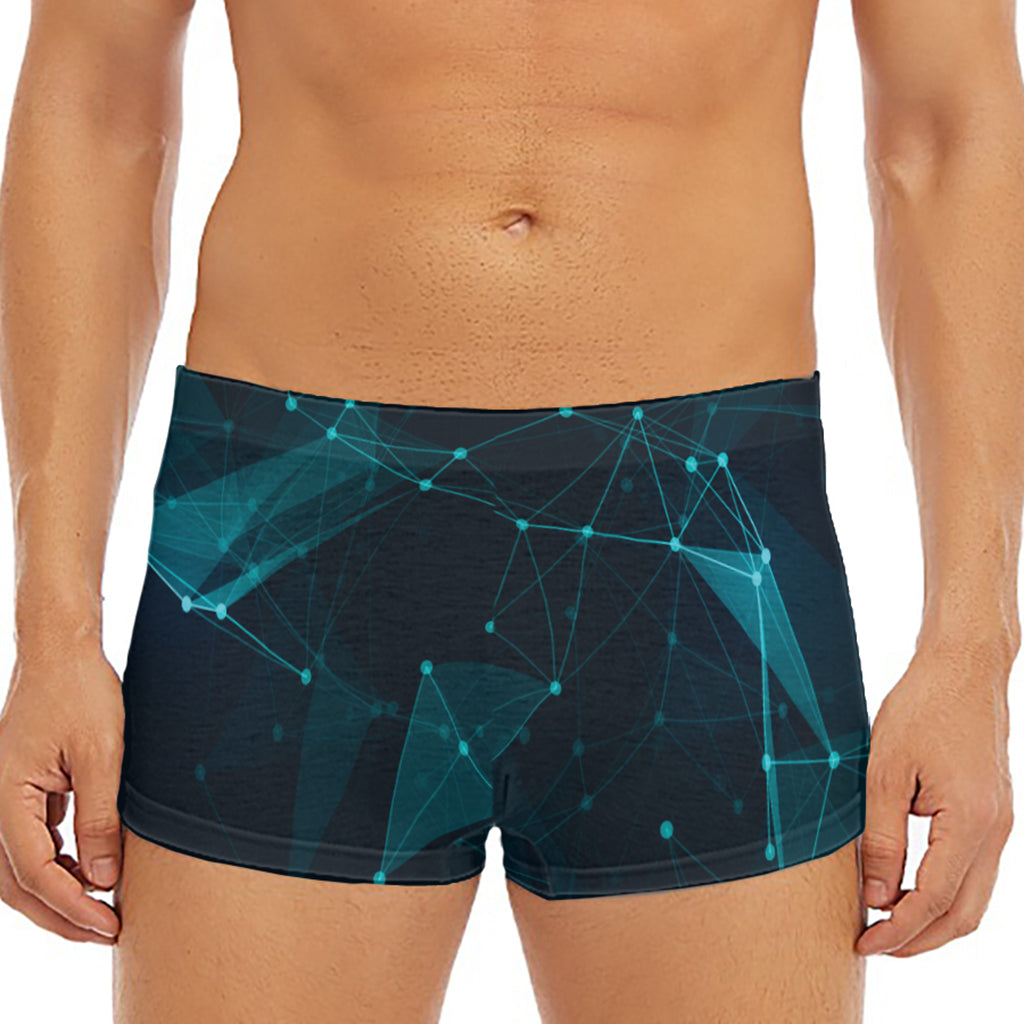 Teal Polygonal Dot Geometric Print Men's Short Boxer Briefs