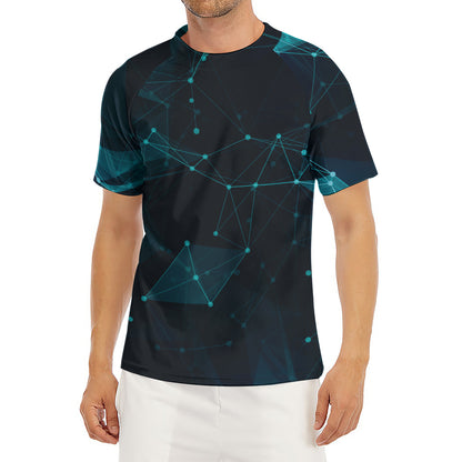 Teal Polygonal Dot Geometric Print Men's Short Sleeve Rash Guard