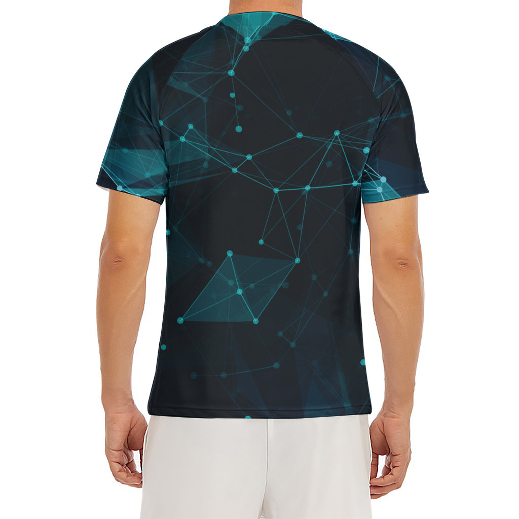 Teal Polygonal Dot Geometric Print Men's Short Sleeve Rash Guard