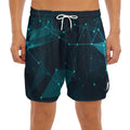 Teal Polygonal Dot Geometric Print Men's Split Running Shorts