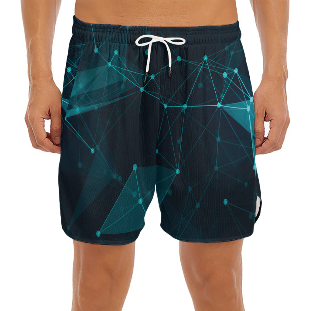 Teal Polygonal Dot Geometric Print Men's Split Running Shorts