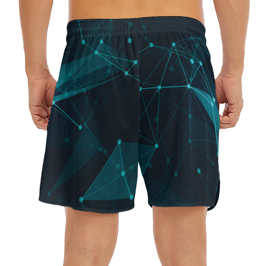 Teal Polygonal Dot Geometric Print Men's Split Running Shorts