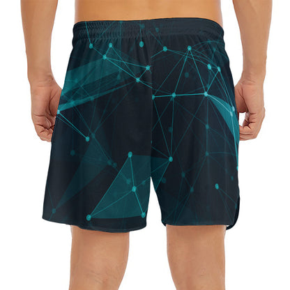 Teal Polygonal Dot Geometric Print Men's Split Running Shorts
