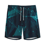 Teal Polygonal Dot Geometric Print Men's Sports Shorts