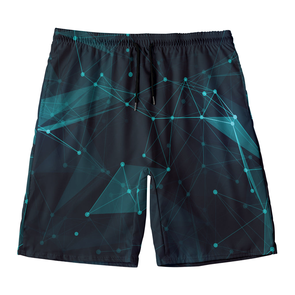 Teal Polygonal Dot Geometric Print Men's Swim Trunks