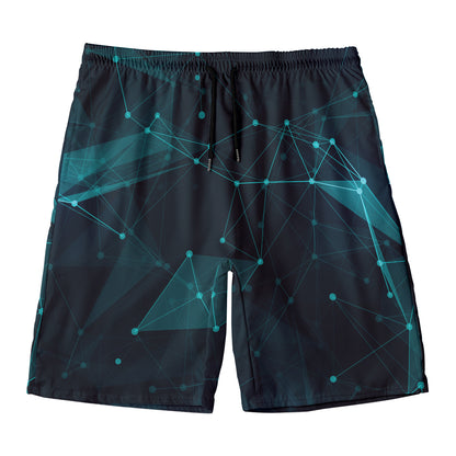 Teal Polygonal Dot Geometric Print Men's Swim Trunks