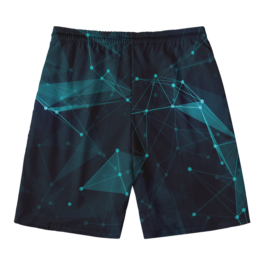 Teal Polygonal Dot Geometric Print Men's Swim Trunks