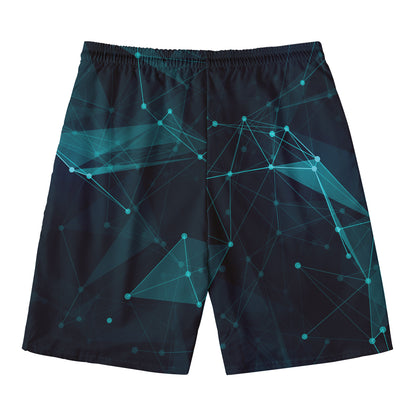 Teal Polygonal Dot Geometric Print Men's Swim Trunks