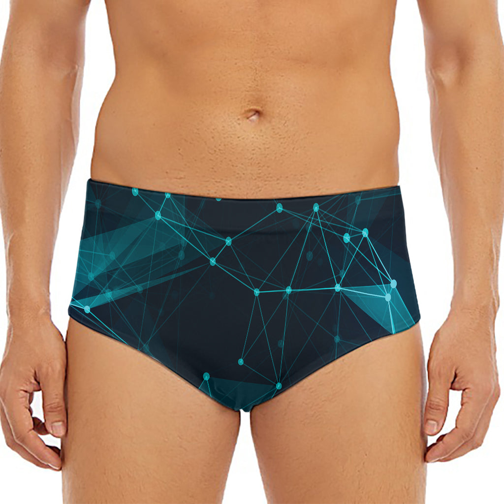 Teal Polygonal Dot Geometric Print Men's Triangle Swim Briefs