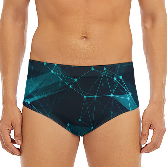 Teal Polygonal Dot Geometric Print Men's Triangle Swim Briefs