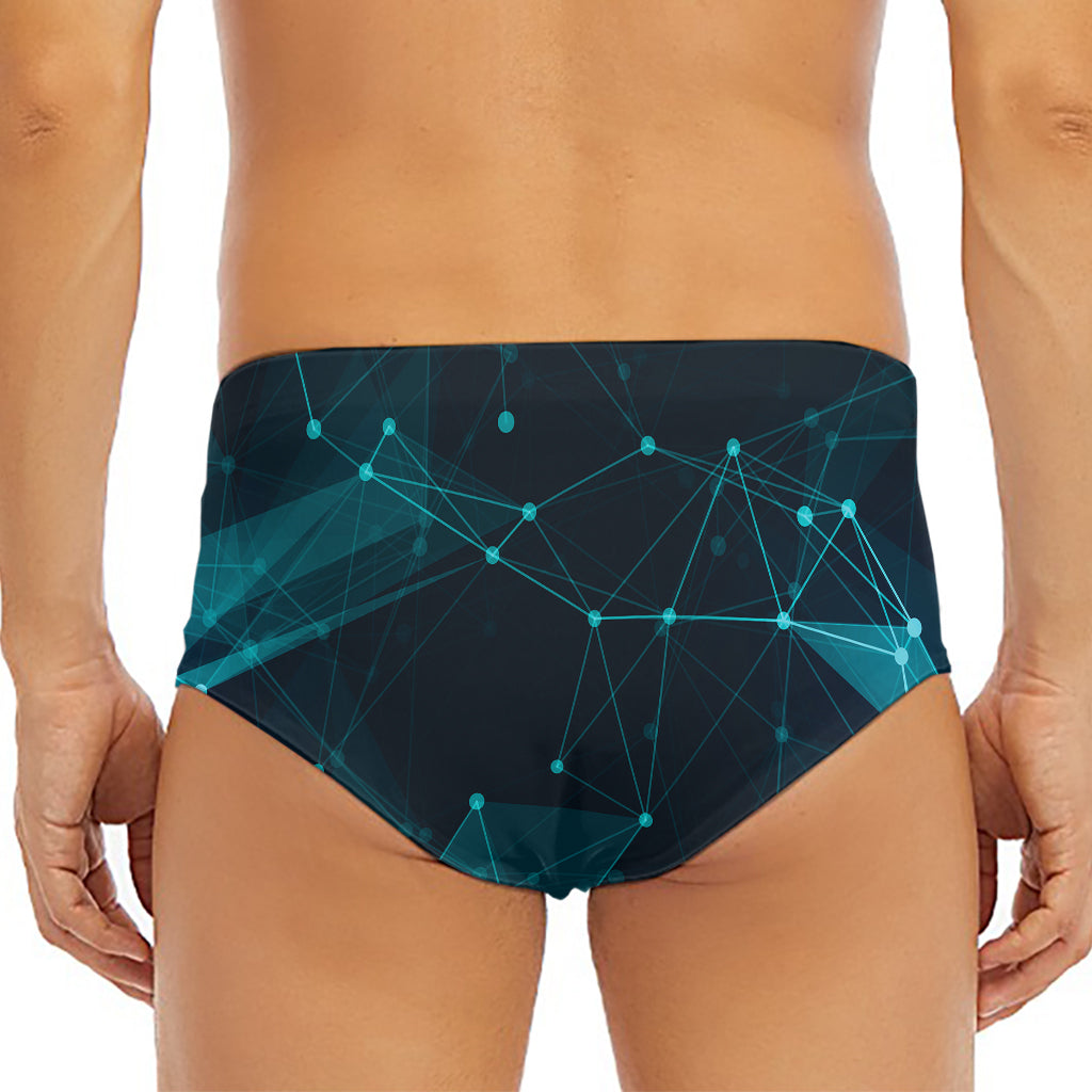 Teal Polygonal Dot Geometric Print Men's Triangle Swim Briefs