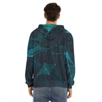 Teal Polygonal Dot Geometric Print Men's Velvet Pullover Hoodie