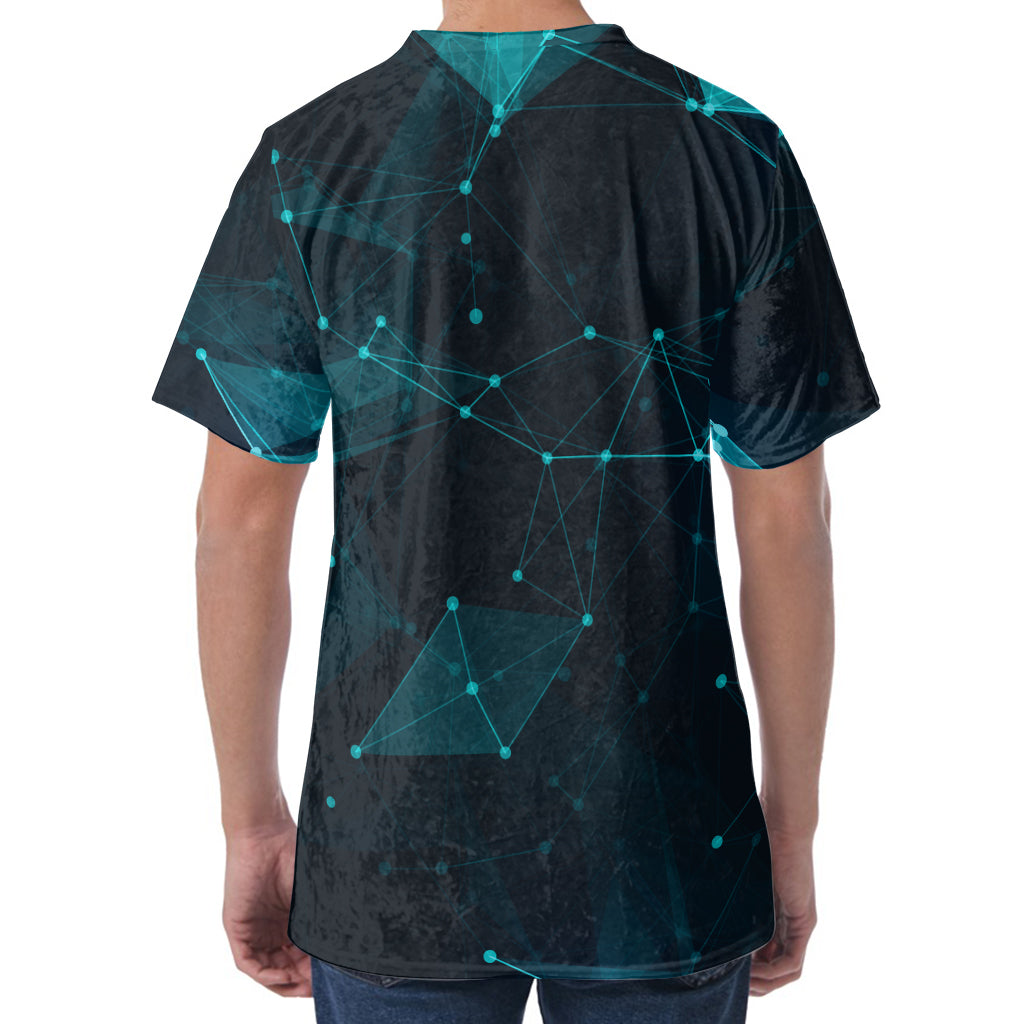 Teal Polygonal Dot Geometric Print Men's Velvet T-Shirt