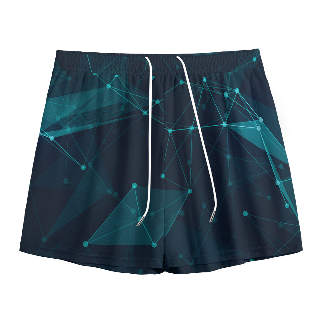 Teal Polygonal Dot Geometric Print Mesh Shorts