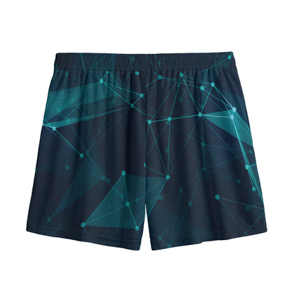 Teal Polygonal Dot Geometric Print Mesh Shorts
