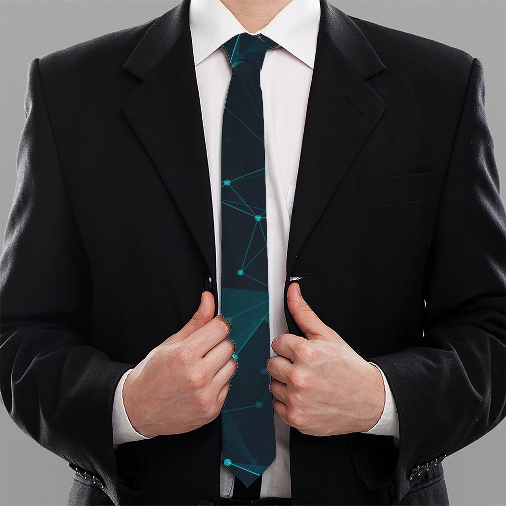 Teal Polygonal Dot Geometric Print Necktie