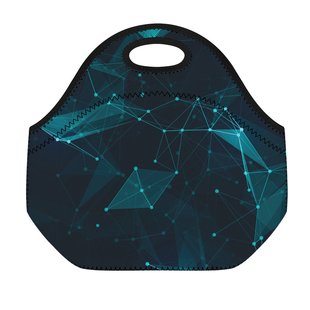 Teal Polygonal Dot Geometric Print Neoprene Lunch Bag