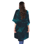 Teal Polygonal Dot Geometric Print Open Front Beach Cover Up
