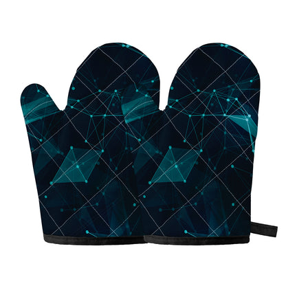 Teal Polygonal Dot Geometric Print Oven Mitts