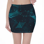 Teal Polygonal Dot Geometric Print Pencil Mini Skirt
