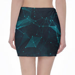 Teal Polygonal Dot Geometric Print Pencil Mini Skirt