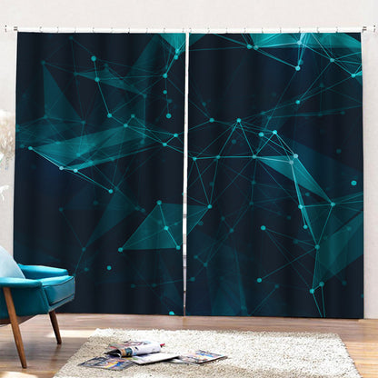 Teal Polygonal Dot Geometric Print Pencil Pleat Curtains