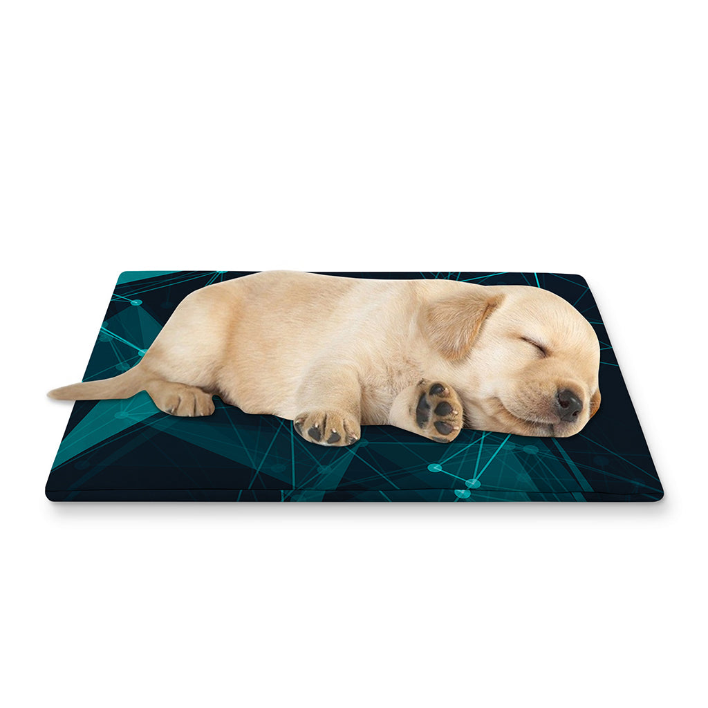 Teal Polygonal Dot Geometric Print Pet Cooling Mat Cover