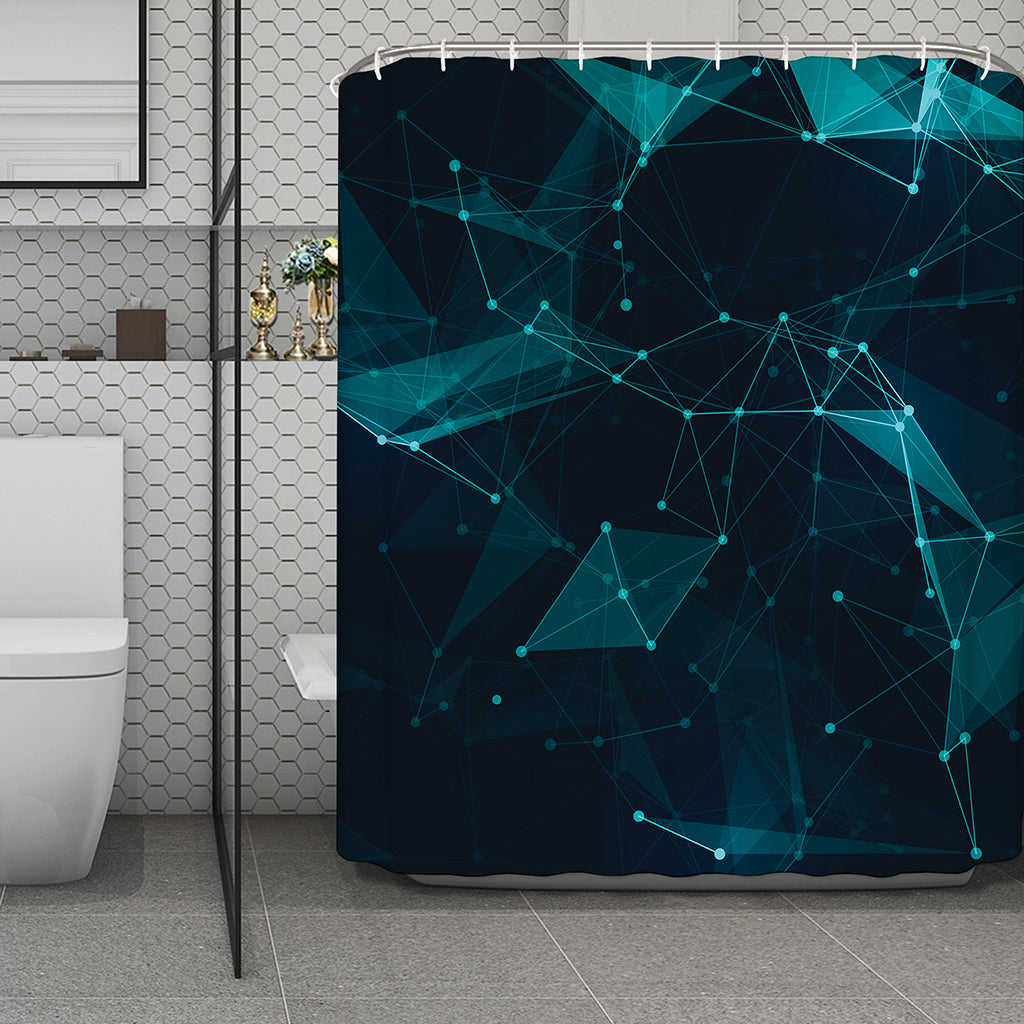 Teal Polygonal Dot Geometric Print Polyester Shower Curtain